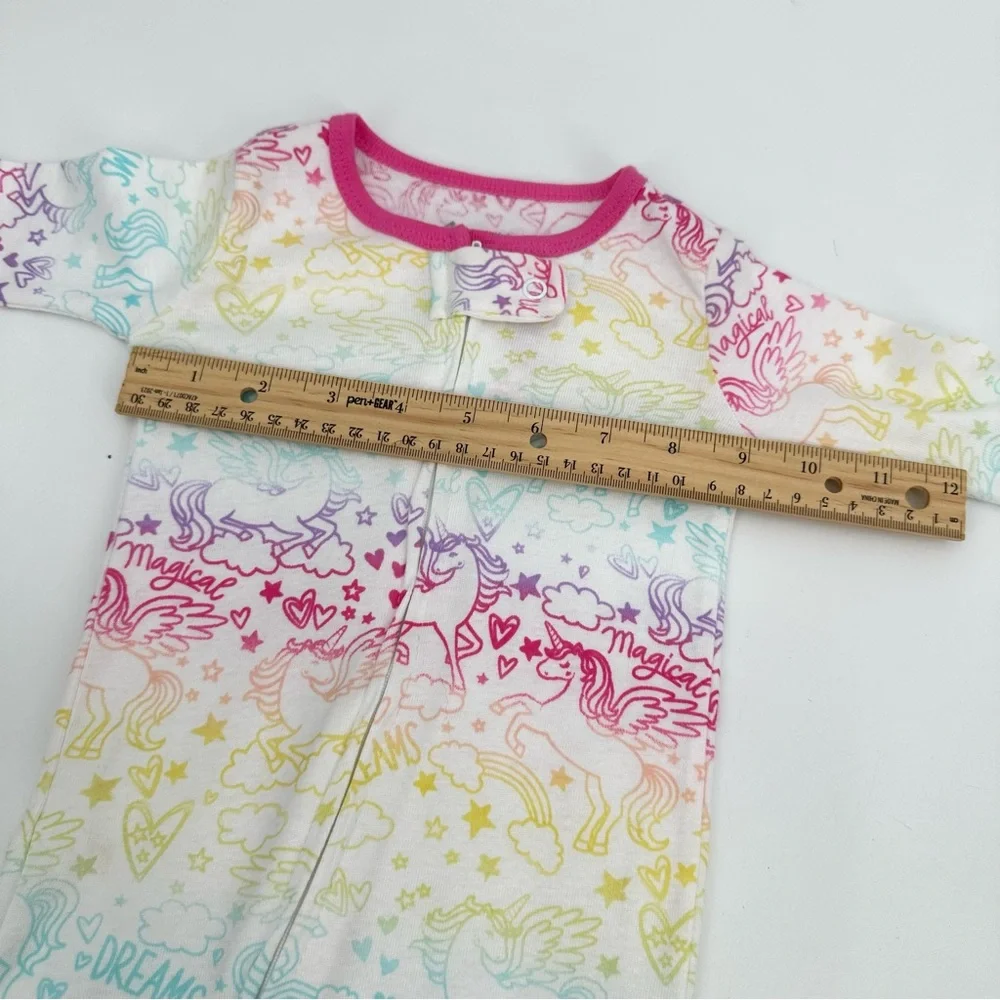 Members Mark Pajama Baby Girls 12 Mos. 1 Pc Unicorn Footed Sleeper Full Zip